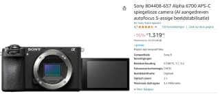 Sony Alpha 6700 Body Zwart voor €1.319 bij Amazon