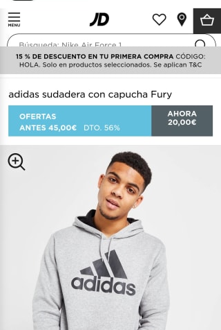 Sudadera Adidas por solo 20€ en Jdsports