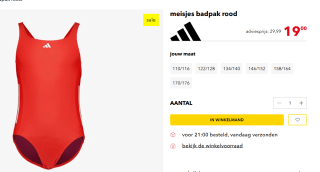Adidas meisjes badpak rood voor €19 bij Scapino