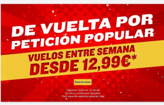 Vuelos entre semana desde 12,99€ en Ryanair.