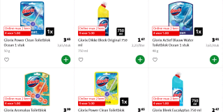 Alle Glorix bleek of toiletblokken 4 stuks voor €5 bij de Jumbo