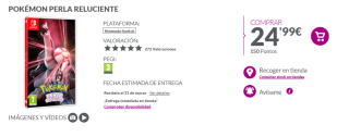 Videojuego Pokémon Perla Reluciente Nintendo por 24,99€