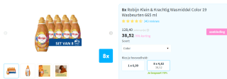 8x Robijn Klein & Krachtig Wasmiddel Color 19 Wasbeurten 665 ml voor €38,52 bij Plein