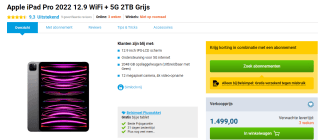 Apple iPad Pro 2022 12.9 WiFi + 5G 2TB Grijs voor €1.499 bij Belsimpel