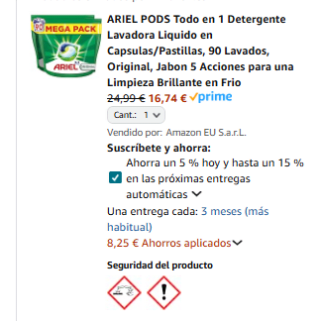 Ariel PODS Todo en 1 Detergente Cápsulas, 30 Lavados por 6,30€ y 43 cápsulas por 9,48€ y 90 cápsulas por 16,74€