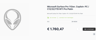 Microsoft Surface Pro 11 SD X Elite Wi-Fi, 32GB ram, 1TB opslag voor €1.760,47 bij Caps