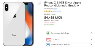 iPhone X 64GB Reacondicionado a $4,499 en Claro Shop
