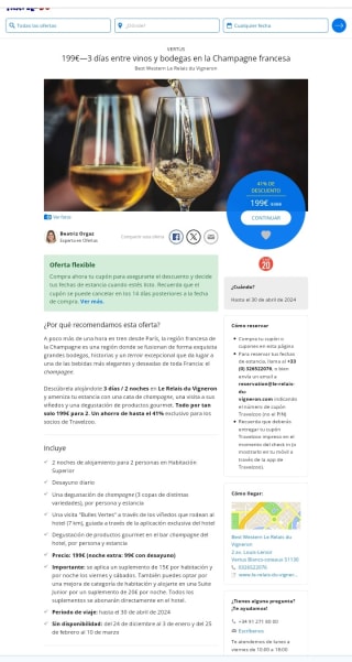 Champagne francesa 3 días por 199€ para 2 personas.