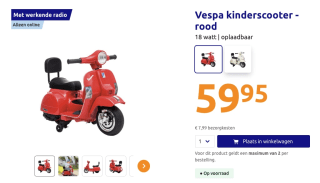 Vespa kinderscooter - rood/wit voor 59,95 euro