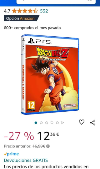 Dragon Ball Z Kakarot PS5 por 12,39€.