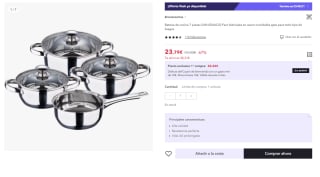 Batería de cocina 7 piezas marca San Ignacio Faro fabricada en acero inoxidable apta para todo tipo de fuegos por 17.58€