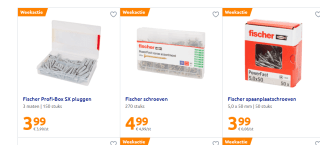 Diverse Fischer schroeven en pluggen vanaf €1,99 bij de Action