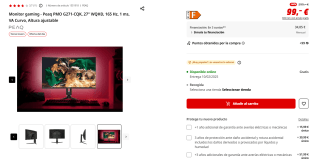 Monitor gaming Peaq PMO G271-CQK, 27" WQHD, 165 Hz, 1 ms, VA Curvo por 99€