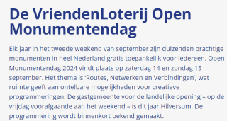 Bezoek gratis de VriendenLoterij Open Monumentendag