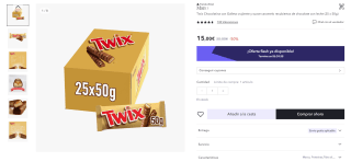 Marca Twix Chocolatina con Galleta crujiente y suave caramelo recubiertos de chocolate con leche (25 x 50g) por 11,25€