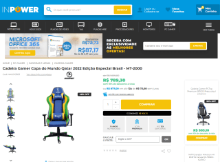 Cadeira Gamer da Copa do Mundo do Qatar 2022, modelo Especial Brasil - R$ 789,30