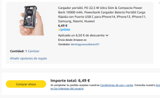 Cargador portátil, PD 22,5 W Ultra Slim & Compacto Power Bank 10000 mAh por 6,49€