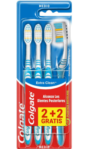 Colgate Extra Clean Cepillo de Dientes Dureza Media, Pack 2+2 por 1,95€