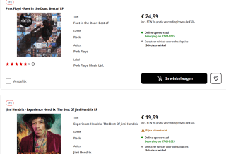 Alle Vinyl en CD's 1+1 gratis bij de Mediamarkt in België
