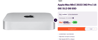 Apple Mac Mini M2 Pro - 10‑core CPU - 16‑core GPU - 16 GB RAM - 512 GB SSD voor €699 bij Ibood