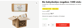 Bio babydoekjes megabox 1440 stuks voor €19,99 bij de Wibra