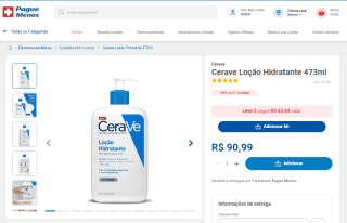 Loção Hidratante da Cerave com 2 Unidades de 473ml - R$ 127,38