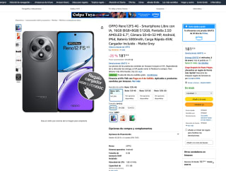 OPPO Reno12FS 4G Smartphone Libre con IA 16GB (8GB+8GB) 512G + cargadorB a solo 181,53€