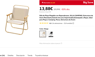 Silla de Playa Plegable con Reposabrazos Por 13,88€