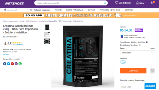 Creatina Monohidratada de 250g da Soldiers Nutrition - R$ 54