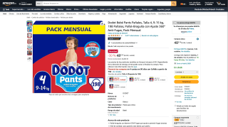 198 Pañales Dodot Bebé Talla 4 por 48,22€