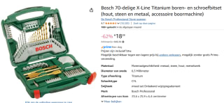 title: Bosch 70-delige X-Line Titanium boren- en schroefbitset voor €18,29 bij Amazon