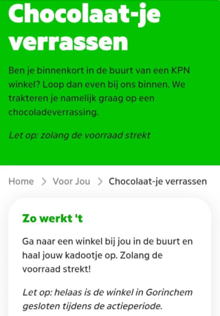 Chocolade verrassing gratis bij de KPN winkel
