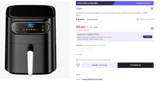 Freidora aire sin aceite digital 7L pantalla LED táctil, cesta antiadherente por 45€ (Cuenta Nueva 35€)