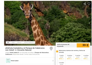 Hotel con Entradas incluidas al Parque de Naturaleza Cabárceno por solo 39€