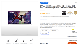 Sony Bravia 9 QLED K-85XR90 (2024) voor €4.389 via Sony