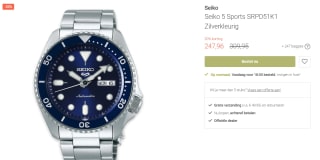 Seiko SRPD51K1 Seiko 5 Sports Heren Horloge voor €247,96 bij The Little Green Bag