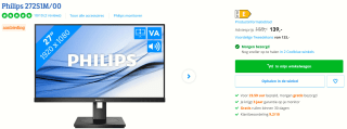 Philips 272S1M kantoormonitor - IPS-paneel voor €139 bij Coolblue