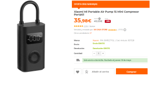 Mini Compresor Portátil Xiaomi Mi Portable Air Pump 1S por 35.98€
