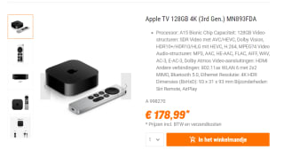 Apple TV 4K (2022) WiFi + Ethernet 128GB voor €178,99 bij Nbb