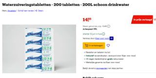 Waterzuiveringstabletten - 200 tabletten - 200L schoon drinkwater voor €14,95 bij bol