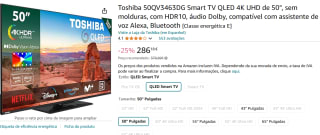 Smart TV Toshiba 50QV3463DG 4K Ultra HD QLED 50" voor €286,18 bij Amazon