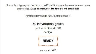 50 revelados gratis con pedido mínimo de 100€