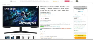 Monitor gaming curvo Samsung LS27CG552EUXEN 27" por 209€