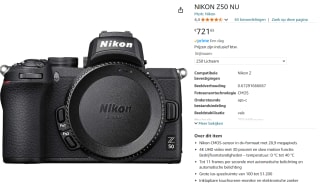 Nikon Z 50 Body Zwart voor €721,65 bij Amazon