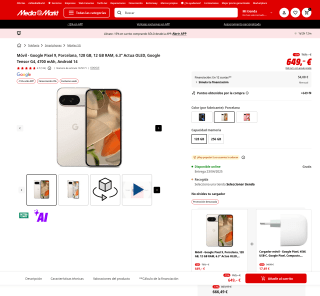 Móvil Pixel 9 128GB porcelana por tan solo 566,52€