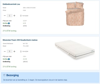 21% kassakorting op bijna alles bij Beddenreus