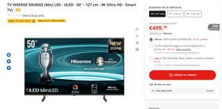TV 50" Hisense 50U6NQ Mini-LED UltraHD 4K Dolby Vision IQ por 499€