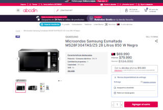 Microondas Samsung Esmaltado 850 W de 28 litros por $69.990