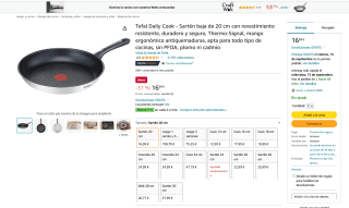 Sartén Tefal Daily Cook baja de 20 cm por 16,99€