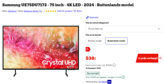 Samsung UE75DU7172 75" TV voor €538 bij Bol